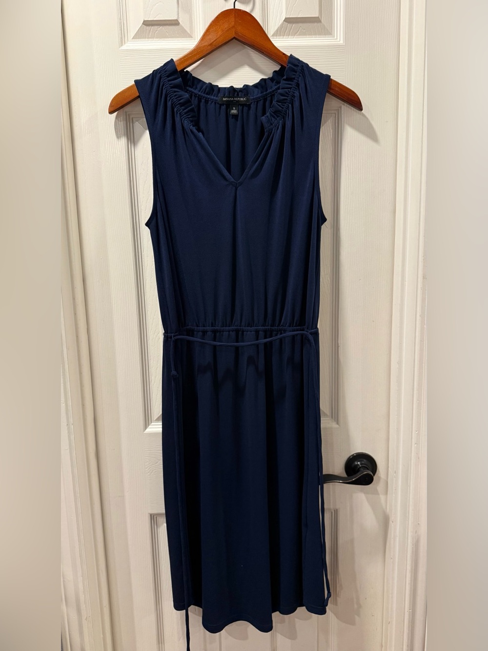 Banana Republic Navy Sleeveless V-Neck midi with Waist Tie